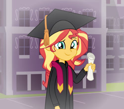 Size: 1024x896 | Tagged: safe, artist:emeraldblast63, imported from derpibooru, sunset shimmer, comic:the tale of two sunsets, equestria girls, canterlot high, cute, female, graduation, shimmerbetes, solo, story included