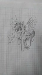 Size: 720x1279 | Tagged: safe, artist:kathepart, imported from derpibooru, oc, oc only, oc:fededash, pegasus, pony, flying, graph paper, grayscale, monochrome, solo, spread wings, traditional art, wings