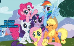 Size: 800x500 | Tagged: safe, edit, edited screencap, imported from derpibooru, screencap, trixie, cute, diatrixes, mane six opening poses, photobomb, photobombing trixie