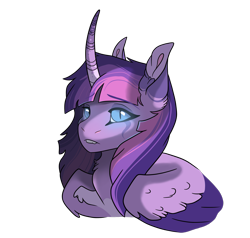 Size: 3145x3000 | Tagged: safe, artist:venommocity, imported from derpibooru, twilight sparkle, alicorn, pony, alternate design, colored wings, curved horn, headcanon in the description, horn, simple background, slit pupils, solo, transparent background, twilight sparkle (alicorn), two toned wings, wings