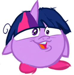 Size: 1443x1458 | Tagged: safe, artist:creamyogurt, edit, imported from derpibooru, twilight sparkle, pony, a trivial pursuit, crossover, faic, female, kirby, kirby (series), kirby twilight, kirbyfied, nightmare fuel, not salmon, puffball, simple background, solo, species swap, transparent background, twilight snapple, wat