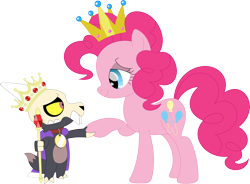 Size: 3570x2626 | Tagged: safe, artist:porygon2z, imported from derpibooru, pinkie pie, earth pony, pony, clothes, collar, crossover, crown, jewelry, king, king clawthorne, namesake, pet tag, pun, queen, regalia, robe, scepter, show accurate, simple background, skull, the owl house, titan, transparent background, visual pun