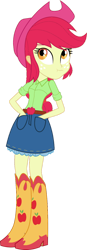 Size: 526x1519 | Tagged: safe, artist:assassins-creed1999, imported from derpibooru, apple bloom, applejack, equestria girls, belt, boots, clothes, cowboy boots, cowboy hat, cowgirl, hat, high heel boots, palette swap, recolor, shirt, shoes, simple background, skirt, solo, stetson, transparent background