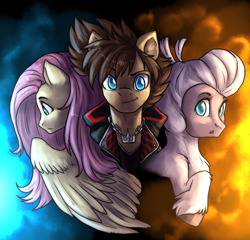 Size: 2600x2500 | Tagged: safe, artist:not-ordinary-pony, imported from derpibooru, fluttershy, fanfic:kingdom hearts of harmony, them's fightin' herds, commission, community related, kingdom hearts, kingdom hearts of harmony, pom (tfh), sora