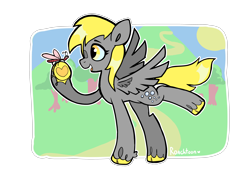 Size: 4960x3508 | Tagged: safe, artist:roachtoon, imported from derpibooru, derpy hooves, ditzy doo, insect, pegasus, pony, cute, derpabetes, derpy day, outdoors, raised hoof, simple background, solo, spread wings, transparent background, tree, unshorn fetlocks, wings