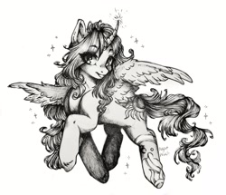 Size: 3496x3000 | Tagged: safe, artist:sugarrrpeach, imported from derpibooru, oc, oc only, alicorn, pony, cute, eye clipping through hair, grayscale, high res, monochrome, oc name needed, simple background, solo, white background