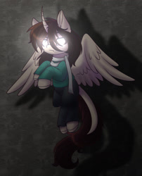 Size: 2097x2601 | Tagged: safe, artist:stormcloud-yt, imported from derpibooru, oc, oc only, alicorn, pony, alicorn oc, base used, clothes, female, flying, frown, glowing, glowing eyes, horn, mare, solo, wings