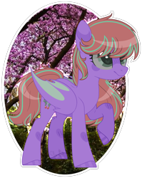 Size: 2452x3077 | Tagged: safe, artist:stormcloud-yt, imported from derpibooru, oc, oc only, bat pony, pony, base used, bat pony oc, bat wings, cherry blossoms, cherry tree, eyelashes, female, flower, flower blossom, hoof polish, mare, raised hoof, simple background, smiling, solo, transparent background, tree, wings