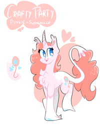 Size: 2204x2760 | Tagged: safe, artist:goldlines005, imported from derpibooru, oc, oc only, oc:crafty party, pony, unicorn, base used, chest fluff, female, horn, mare, offspring, parent:pinkie pie, parent:svengallop, parents:svenpie, reference sheet, simple background, solo, story included, unicorn oc, white background