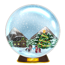 Size: 4000x4000 | Tagged: safe, artist:kaikururu, imported from derpibooru, oc, oc only, earth pony, pony, unicorn, building, christmas, christmas tree, clothes, commission, earth pony oc, holiday, horn, micro, mountain, scarf, simple background, snow globe, snowman, transparent background, tree, unicorn oc, ych result