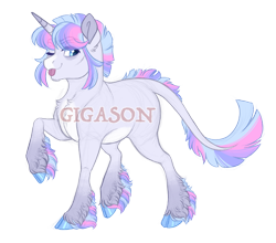 Size: 2727x2400 | Tagged: safe, artist:gigason, imported from derpibooru, oc, oc:showstopper, pony, unicorn, female, magical lesbian spawn, mare, obtrusive watermark, offspring, parent:trixie, parent:twilight sparkle, parents:twixie, raised hoof, simple background, solo, tongue out, transparent background, watermark