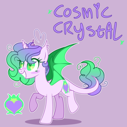Size: 3000x3000 | Tagged: safe, artist:rubyg242, imported from derpibooru, oc, oc:cosmic crystal, alicorn, bat pony, bat pony alicorn, pony, bat wings, female, horn, mare, solo, wings