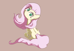 Size: 2388x1668 | Tagged: safe, artist:solid shrimp, imported from derpibooru, fluttershy, pegasus, pony, head tilt, looking at you, looking back, looking back at you, pink background, simple background, solo, tail, wingless