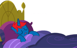 Size: 1098x691 | Tagged: safe, artist:rainbowkate07, artist:ry-bluepony1, imported from derpibooru, oc, oc only, oc:train track, pony, unicorn, a health of information, base used, bed, comfy, eyes closed, horn, male, mane, pillow, sheet, show accurate, simple background, sleeping, snoring, solo, stallion, transparent background