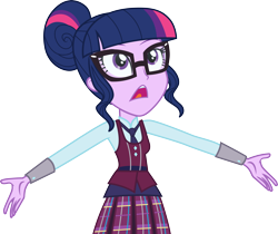 Size: 3568x3000 | Tagged: safe, artist:cloudy glow, imported from derpibooru, sci-twi, twilight sparkle, equestria girls, friendship games, clothes, crystal prep academy uniform, female, glasses, looking up, necktie, open mouth, school uniform, simple background, singing, skirt, solo, transparent background, vector, what more is out there