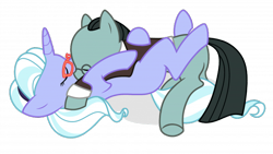 Size: 700x394 | Tagged: safe, artist:arshe12, imported from derpibooru, sans smirk, sugarcoat, earth pony, unicorn, equestria girls, blank flank, commission, commissioner:iv's, hug, shipping, simple background, sleeping, sugarsmirk, transparent background, ych result