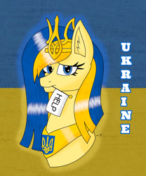 Size: 1280x1536 | Tagged: safe, artist:hiroultimate, imported from derpibooru, oc, oc:ukraine, earth pony, pony, flag, nation ponies, ponified, sad, solo, ukraine