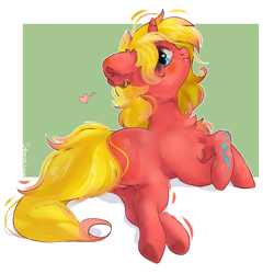 Size: 4000x4000 | Tagged: safe, artist:colorbrush, imported from derpibooru, oc, oc:cinnamon swirl, pony, unicorn, commission, crossed hooves, ear piercing, earring, heart, hooves, jewelry, looking at you, looking back, lying down, piercing, rear view, scar, simple background, solo, ych result