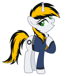 Size: 2000x2181 | Tagged: safe, artist:gearcircuit_446, imported from derpibooru, oc, oc:446, pony, unicorn, fallout equestria, clothes, female, jumpsuit, simple background, solo, transparent background, vault suit