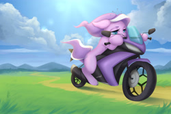 Size: 4500x3000 | Tagged: safe, artist:ottava, imported from derpibooru, diamond tiara, earth pony, pony, digital art, floppy ears, motorcycle, tail, two toned mane, two toned tail, yamaha