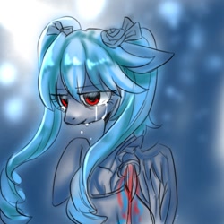 Size: 768x768 | Tagged: safe, artist:yukkuri_yu_yu, imported from derpibooru, pegasus, pony, robot, robot pony, crying, damaged, female, hatsune miku, mare, ponified, solo, teary eyes, vocaloid, wires