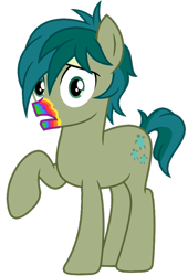 Size: 715x1051 | Tagged: safe, artist:ponygamer2020, imported from derpibooru, sandbar, earth pony, pony, undead, zombie, 28 pranks later, absurd resolution, cookie zombie, implied rainbow dash, looking at you, male, rainbow muzzle, raised hoof, simple background, solo, tail, teenager, transparent background, vector