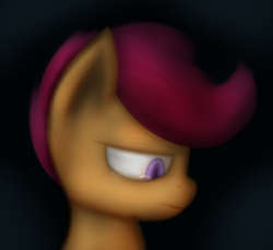 Size: 888x813 | Tagged: safe, artist:lamia, imported from derpibooru, scootaloo, pegasus, pony, female, filly, foal, frown, lineless, looking down, scootalone, scootasad, solo