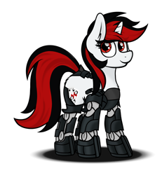 Size: 1464x1583 | Tagged: safe, artist:aaathebap, imported from derpibooru, oc, oc:blackjack, cyborg, cyborg pony, pony, unicorn, fallout equestria, fallout equestria: project horizons, amputee, cybernetic legs, fallout, fanfic art, simple background, solo, standing, transparent background