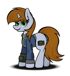 Size: 1464x1583 | Tagged: safe, artist:aaathebap, imported from derpibooru, oc, oc only, oc:littlepip, pony, unicorn, fallout equestria, clothes, cute, fallout, fanfic art, female, jumpsuit, mare, pipbuck, simple background, solo, standing, transparent background, vault suit