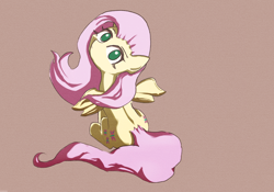 Size: 2388x1668 | Tagged: safe, alternate version, artist:solid shrimp, imported from derpibooru, fluttershy, pegasus, pony, female, head tilt, looking at you, looking back, looking back at you, mare, no pupils, rear view, simple background, sitting, solo, spread wings, turned head, wings