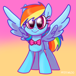 Size: 2048x2048 | Tagged: safe, artist:pfeffaroo, imported from derpibooru, rainbow dash, pegasus, pony, bowtie, gradient background, solo