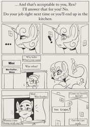 Size: 1601x2249 | Tagged: safe, artist:wax feather, imported from derpibooru, oc, oc:grapevine, oc:wax feather, pegasus, pony, unicorn, box, colt, comic, female, foal, homeless, male