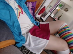 Size: 4608x3456 | Tagged: safe, imported from derpibooru, photographer:mr.sparkle, rainbow dash, twilight sparkle, alicorn, human, equestria girls, clothes, cosplay, costume, crossdressing, crossplay, irl, irl human, photo, rainbow socks, skirt, socks, solo, striped socks, twilight sparkle (alicorn)