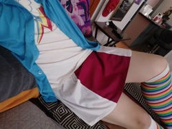 Size: 4608x3456 | Tagged: safe, imported from derpibooru, photographer:mr.sparkle, rainbow dash, twilight sparkle, alicorn, human, equestria girls, clothes, cosplay, costume, crossdressing, crossplay, irl, irl human, photo, rainbow socks, skirt, socks, solo, striped socks, twilight sparkle (alicorn)