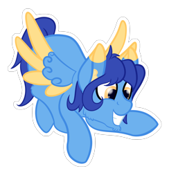 Size: 1870x1915 | Tagged: safe, artist:justapone, imported from derpibooru, oc, oc only, oc:helmie, pegasus, pony, cheek fluff, chin fluff, colored, colored pupils, colored wings, ear fluff, feathered wings, februpony, grin, gritted teeth, male, pegasus oc, pointing, simple background, smiling, solo, spread wings, stallion, transparent background, wings