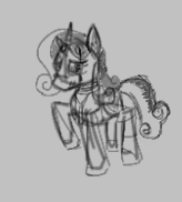 Size: 164x182 | Tagged: safe, sweetie belle, pony, unicorn, aggie.io, female, lowres, mare, monochrome, raised hoof, simple background, sketch