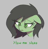 Size: 203x209 | Tagged: safe, artist:thebatfang, oc, oc:filly anon, earth pony, pony, aggie.io, female, filly, frown, greentext, lowres, mare, simple background, text, tired