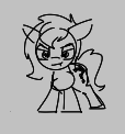 Size: 114x122 | Tagged: safe, artist:firecracker, oc, oc:filly anon, earth pony, pony, aggie.io, female, filly, frown, lowres, mare, monochrome, simple background