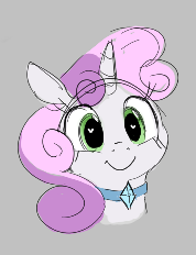 Size: 178x232 | Tagged: safe, artist:hattsy, sweetie belle, pony, unicorn, aggie.io, female, filly, implied rarity, jewelry, lowres, mare, necklace, simple background, smiling