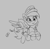 Size: 196x192 | Tagged: safe, artist:pabbley, derpy hooves, pegasus, pony, aggie.io, clothes, flying, hat, lowres, mail, mailbag, monochrome, simple background, smiling, spread wings, wings