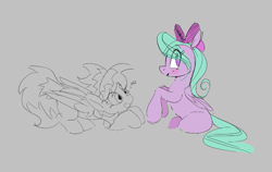 Size: 707x448 | Tagged: safe, artist:hattsy, artist:pabbley, cloudchaser, flitter, pegasus, pony, aggie.io, blushing, crouching, female, mare, open mouth, simple background, sitting, smiling