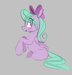 Size: 376x389 | Tagged: safe, artist:hattsy, flitter, pegasus, pony, aggie.io, blushing, bow, female, looking away, mare, simple background, sitting, smiling