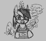 Size: 152x136 | Tagged: safe, lyra heartstrings, pony, unicorn, aggie.io, bag, clothes, dialogue, female, food, implied anon, lowres, magic, mare, monochrome, oats, robbery, simple background, smiling