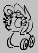 Size: 79x110 | Tagged: safe, oc, oc only, oc:wheely bopper, earth pony, original species, pony, aggie.io, female, frown, lowres, mare, monochrome, simple background, wheel