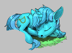 Size: 400x294 | Tagged: safe, artist:rhorse, lyra heartstrings, pony, unicorn, aggie.io, eyes closed, female, grass, mare, simple background, sleeping, whiskers