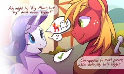 Size: 1280x770 | Tagged: safe, artist:braeburned, imported from ponybooru, big macintosh, rarity, earth pony, pony, unicorn, cart, conversation, dialogue, female, male, mare, stallion, sweet apple secrets