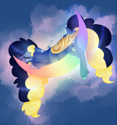 Size: 1280x1374 | Tagged: safe, artist:peachyminnie, imported from derpibooru, oc, oc only, bat pony, pony, bat pony oc, bat wings, crescent moon, female, mare, moon, sleeping, solo, tangible heavenly object, transparent moon, unshorn fetlocks, wings