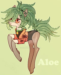 Size: 1024x1253 | Tagged: safe, artist:miioko, imported from derpibooru, oc, oc only, earth pony, pony, clothes, deviantart watermark, earth pony oc, green background, leotard, obtrusive watermark, simple background, solo, watermark