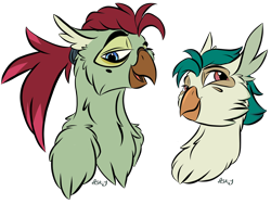 Size: 2048x1536 | Tagged: safe, artist:ask-y, imported from derpibooru, oc, oc only, parrot pirates, my little pony: the movie, bust, duo, offspring, parent:captain celaeno, parent:mullet, pirate, simple background, transparent background