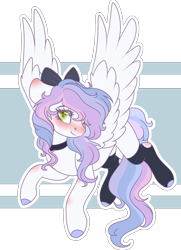 Size: 1190x1641 | Tagged: safe, artist:stormcloud-yt, imported from derpibooru, oc, oc only, pegasus, pony, blushing, bow, clothes, eyelashes, female, hair bow, mare, pegasus oc, simple background, socks, transparent background, wings